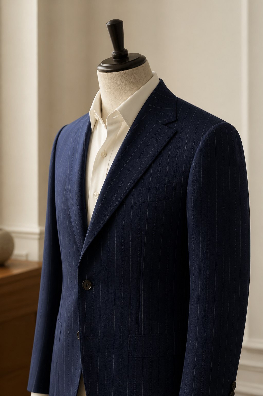 Navy custom-woven institutional blazer fabric by Neilane